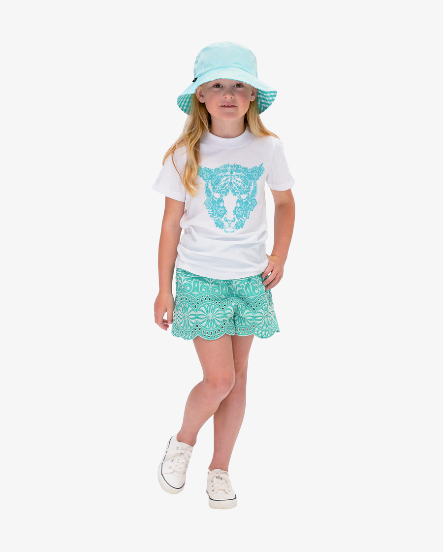 THE GIRL CLUB | Teal Boarder Embroidery Shorts